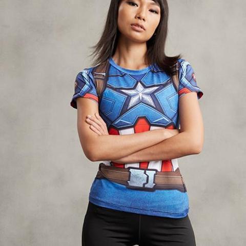 Captain America Women's Short Sleeve Compression Rashguard-RashGuardStore