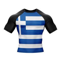 Greece Flag Short Sleeve Compression Rashguard