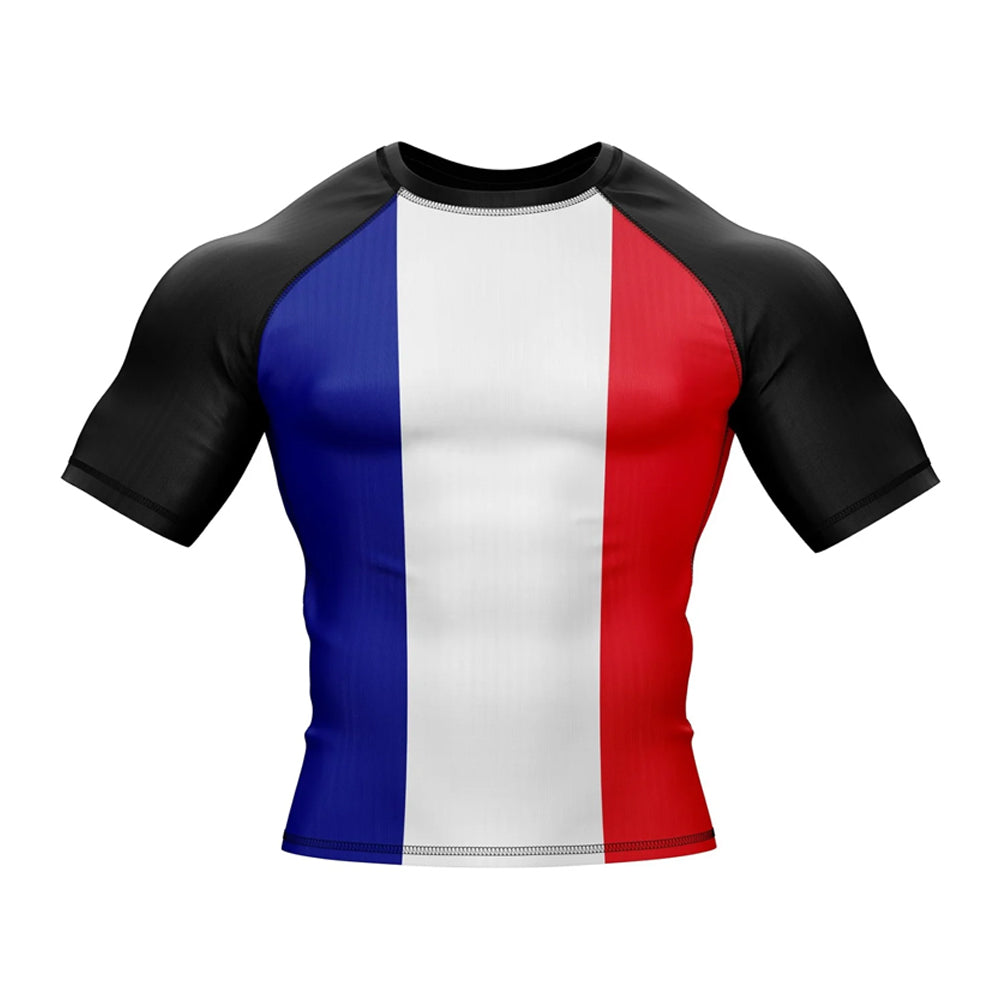 French Flag Short Sleeve Compression Rashguard