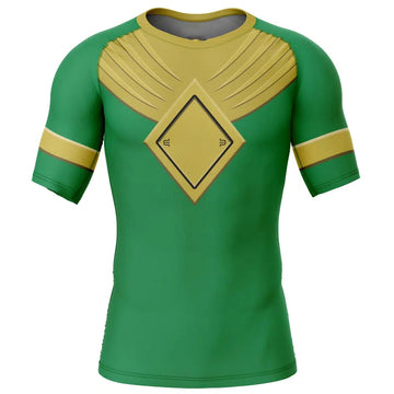 Kids Power Rangers 'Green Ranger | Gold Shield' Compression Short Sleeve Rashguard
