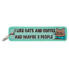 I Like CAts and Coffee and Maybe 3 People Embroidered Keyring Keychain