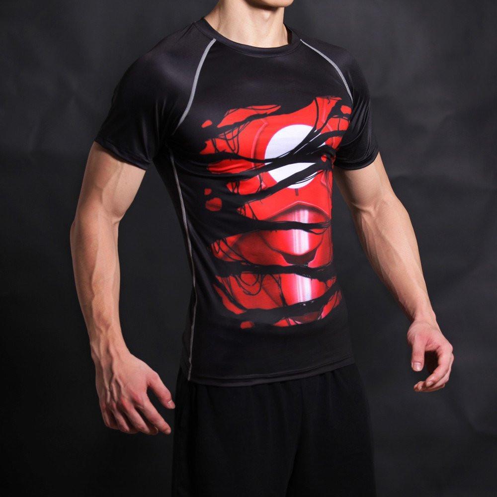 Iron Man "Hero Revealed" Black Short Sleeve Compression Rash Guard-RashGuardStore