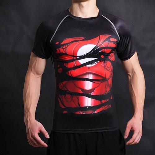 Iron Man "Hero Revealed" Black Short Sleeve Compression Rash Guard-RashGuardStore
