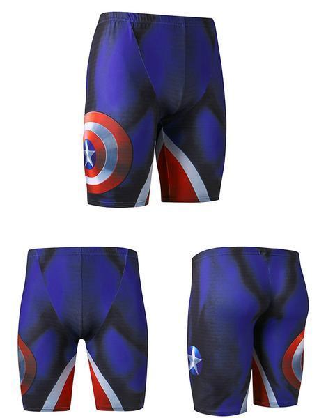 Men's Captain America Compression Leggings Shorts Grappling Spats-RashGuardStore
