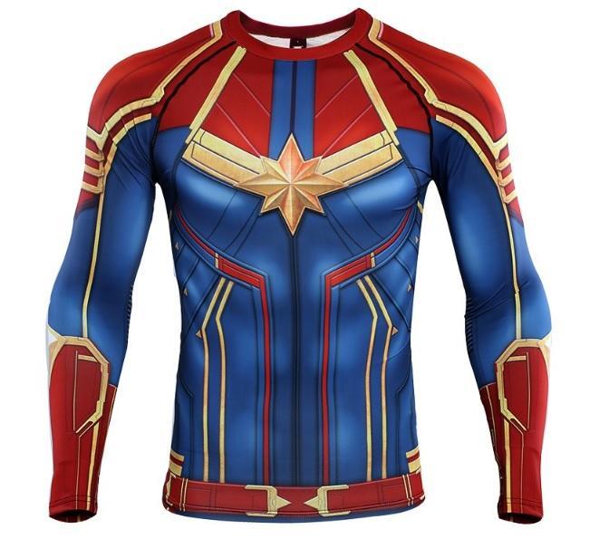 Men's Captain Marvel Carol Danvers Compression Long Sleeve Rashguard-RashGuardStore