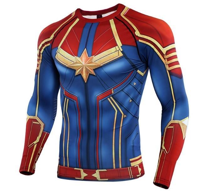 Men's Captain Marvel Carol Danvers Compression Long Sleeve Rashguard-RashGuardStore