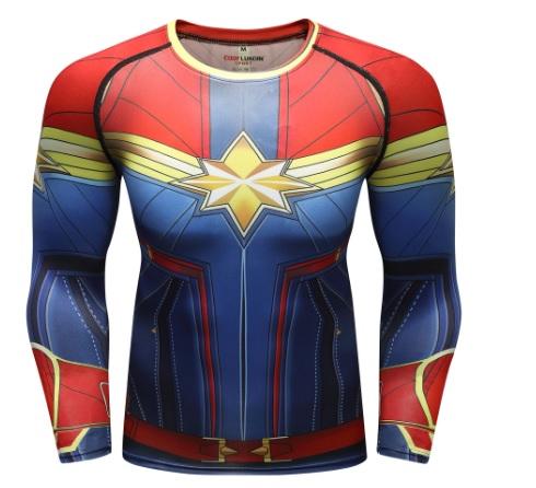 Men's Captain Marvel Carol Danvers Premium Compression Long Sleeve Rashguard-RashGuardStore
