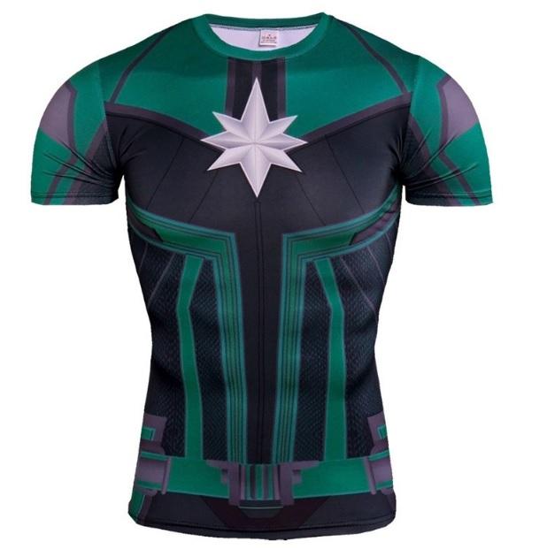 Men's Captain Marvel 'Comic Star Force' Green Kree Compression Short Sleeve Rashguard-RashGuardStore