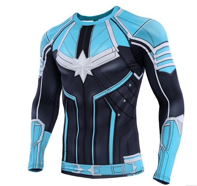 Men's Captain Marvel 'Star Force' Green Kree Compression Long Sleeve Rashguard-RashGuardStore