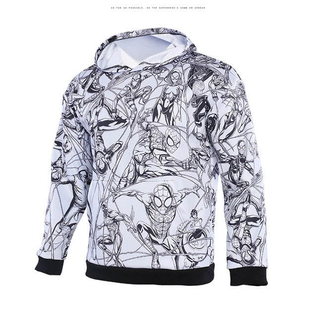 Men's Spiderman 'Hand Drawn Comic | Black and White' Premium Pullover Hoodie