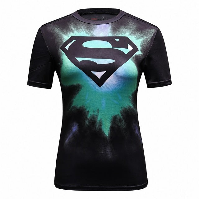 Women's Supergirl Compression 'Tie Dye/Black' Elite Short Sleeve Rashguard