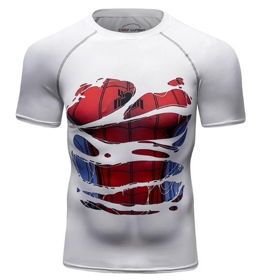 Spiderman Classic White 'Hero Revealed' Compression Short Sleeve Rashguard-RashGuardStore