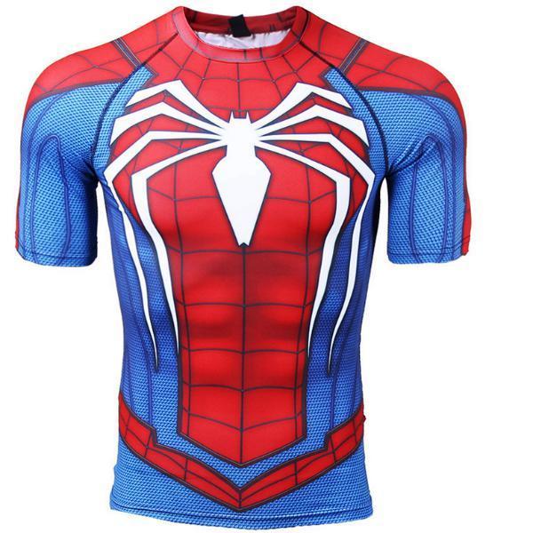 Spiderman "PS4 Advanced Suit" Compression Short Sleeve Rashguard-RashGuardStore