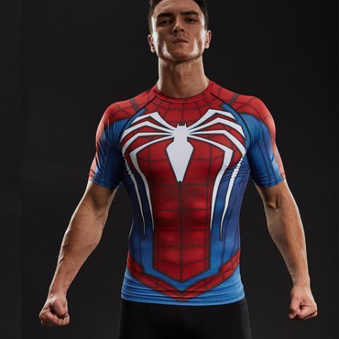 Spiderman "PS4 Advanced Suit" Compression Short Sleeve Rashguard-RashGuardStore