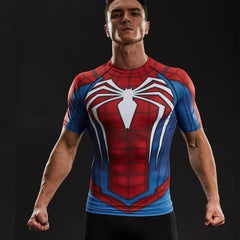 Spiderman "PS4 Advanced Suit" Compression Short Sleeve Rashguard-RashGuardStore