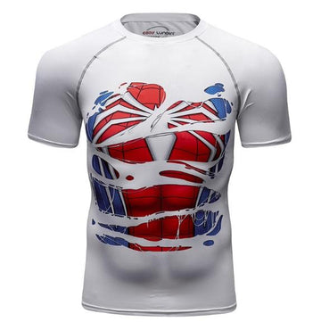 Spiderman White 'Hero Revealed' PS4 Compression Short Sleeve Rashguard-RashGuardStore