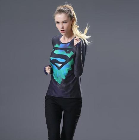 Supergirl 'Tie-Dye/Black' Compression Long Sleeve Rash Guard-RashGuardStore