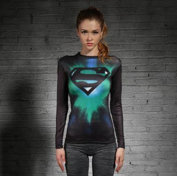Supergirl 'Tie-Dye/Black' Compression Long Sleeve Rash Guard-RashGuardStore