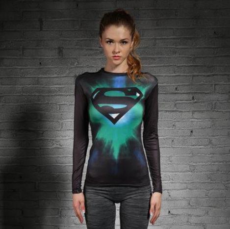 Supergirl 'Tie-Dye/Black' Compression Long Sleeve Rash Guard-RashGuardStore