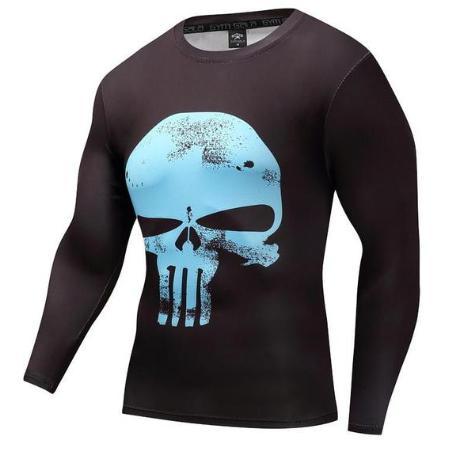 The Punisher 'Blue Skull' Long Sleeve Compression Rashguard-RashGuardStore