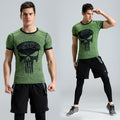 The Punisher 'Heathered' Green Short Sleeve Compression Rashguard-RashGuardStore