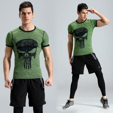 The Punisher 'Heathered' Green Short Sleeve Compression Rashguard-RashGuardStore