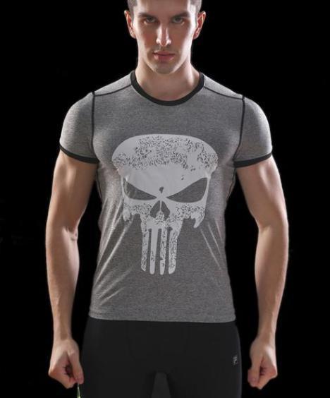 The Punisher 'Heathered' Grey Short Sleeve Compression Rashguard-RashGuardStore