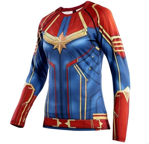 Women's Captain Marvel Carol Danvers Compression Long Sleeve Rashguard-RashGuardStore