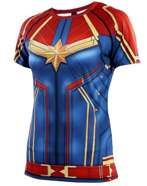 Women's Captain Marvel Carol Danvers Compression Short Sleeve Rashguard-RashGuardStore