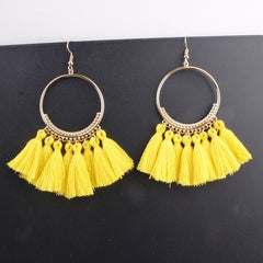 Cotton Fringed Tassel Hooped Earrings