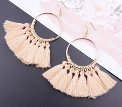 Cotton Fringed Tassel Hooped Earrings