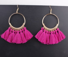 Cotton Fringed Tassel Hooped Earrings