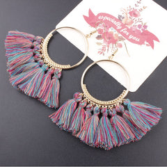 Cotton Fringed Tassel Hooped Earrings