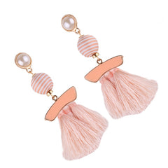 Striped Pearl Drop Post Tassel Earrings