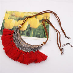 Velvet Chain Boho Pendant and Fringe Necklace