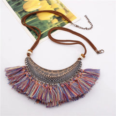 Velvet Chain Boho Pendant and Fringe Necklace