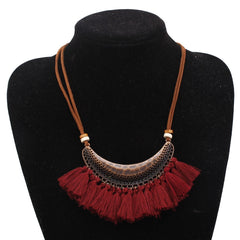 Velvet Chain Boho Pendant and Fringe Necklace