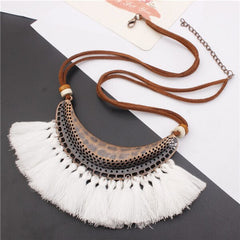 Velvet Chain Boho Pendant and Fringe Necklace