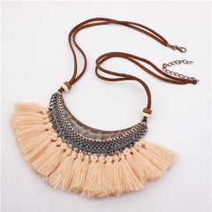 Velvet Chain Boho Pendant and Fringe Necklace