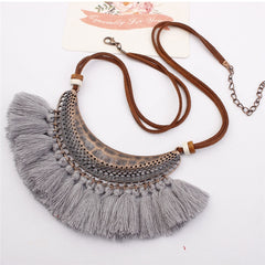 Velvet Chain Boho Pendant and Fringe Necklace