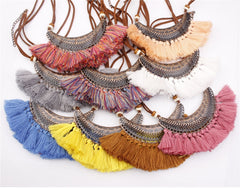 Velvet Chain Boho Pendant and Fringe Necklace