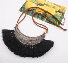 Velvet Chain Boho Pendant and Fringe Necklace