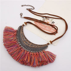 Velvet Chain Boho Pendant and Fringe Necklace