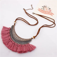 Velvet Chain Boho Pendant and Fringe Necklace