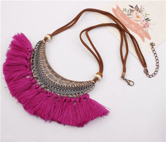 Velvet Chain Boho Pendant and Fringe Necklace