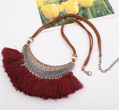 Velvet Chain Boho Pendant and Fringe Necklace