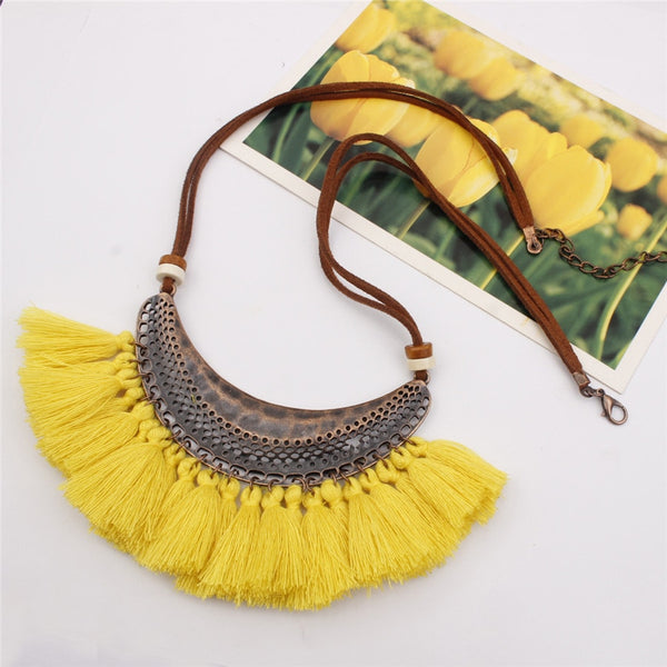 Velvet Chain Boho Pendant and Fringe Necklace