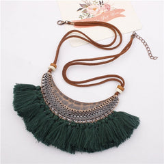 Velvet Chain Boho Pendant and Fringe Necklace