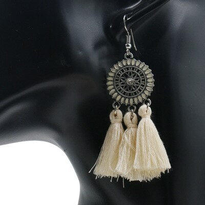 Bohemian Sunburst Fringe Tassel Earrings