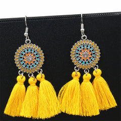 Bohemian Sunburst Fringe Tassel Earrings